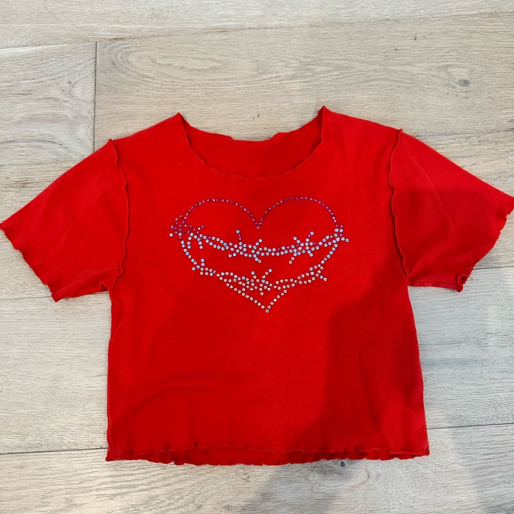 Urban Outfitters Bedazzled Red Heart Baby Tee